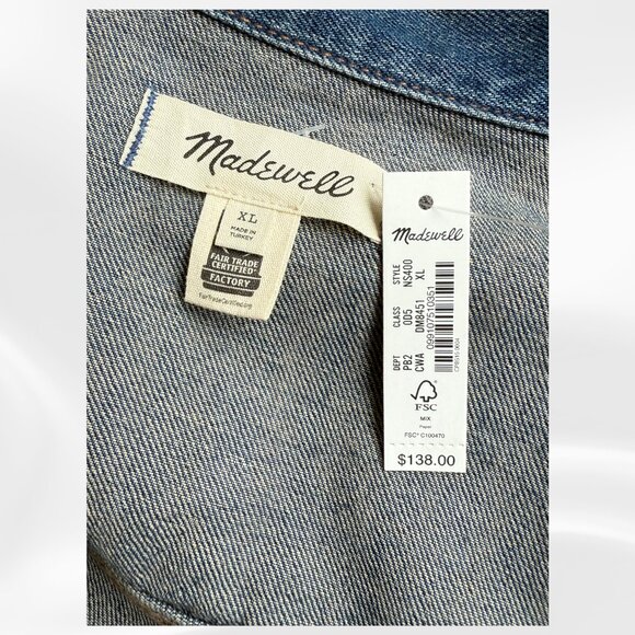 Madewell Denim Jacket Charleston Wash XL NWT Fair Trade Sustainable Cotton - Picture 9 of 14